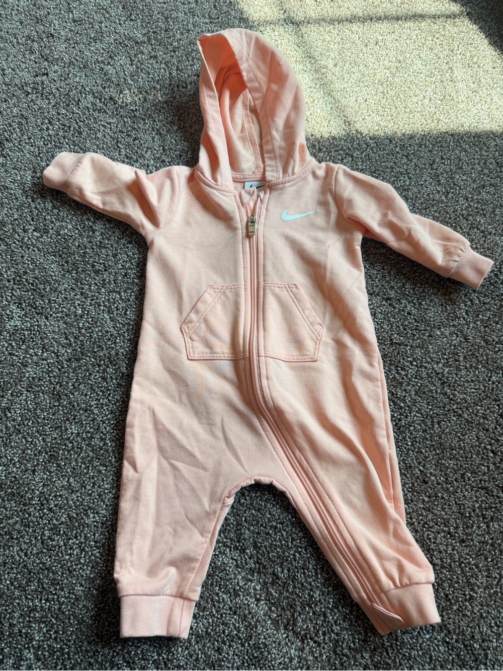 Nike Peach Pink Hooded Baby One-Piece Romper